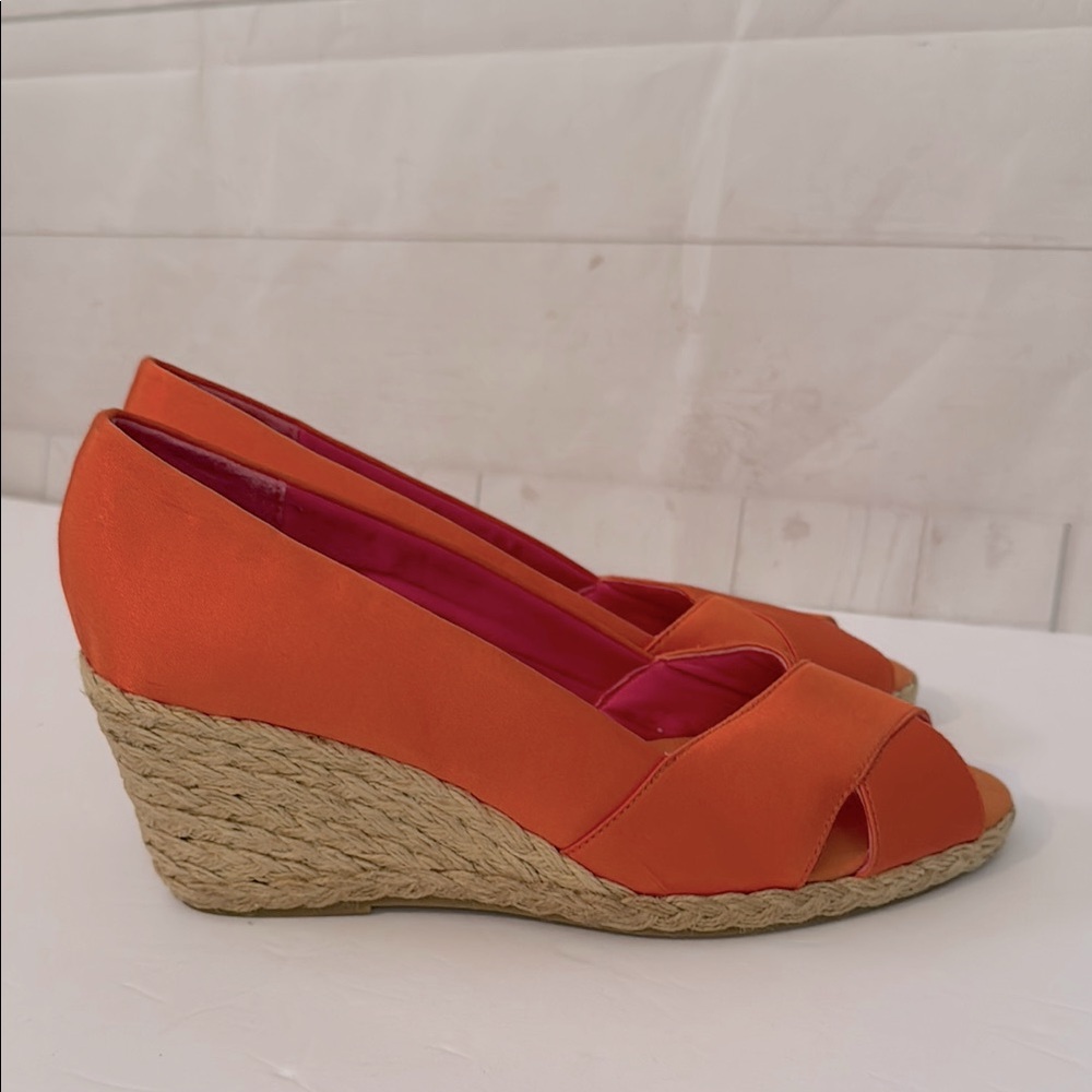 Chaps Size 8.5B Dakoda Orange Wedge Espadrille Sandals coquette Office Siren